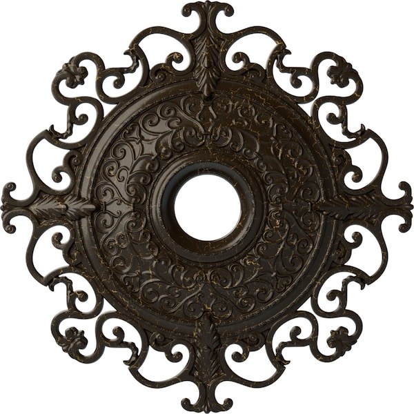 Ekena Millwork Orleans Medallion (Canopies up to 8 1/4"), 38 3/8"OD x 6 5/8"ID x 2 7/8"P, Stone Hearth Crackle CM38OLSHC - main